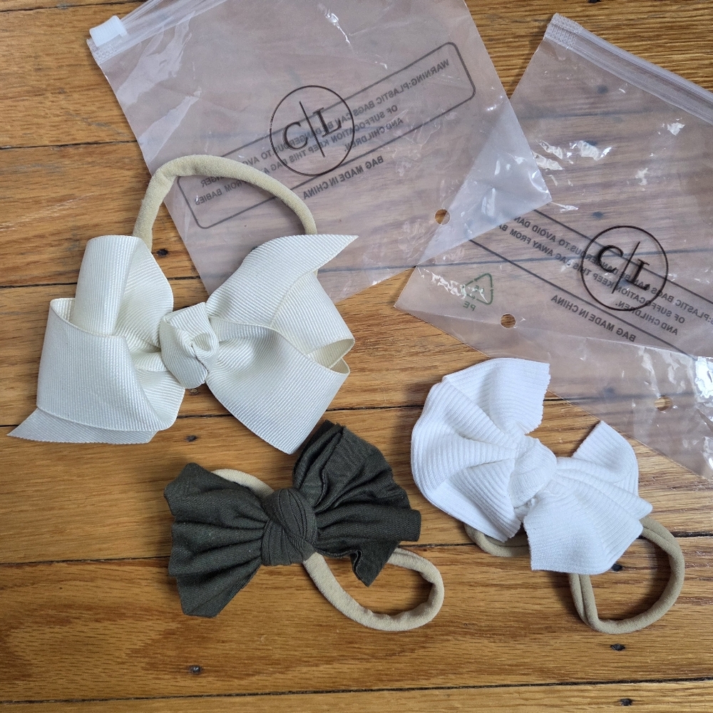 Caden Lane Kids Hair Bow Headbands - Cream, White, and Solid Olive